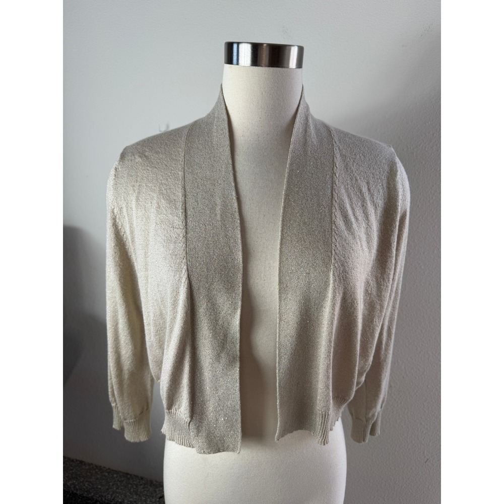 Calvin Klein Womens XL Metallic Gold Knit Bolero Shimmer Cardigan Shrug